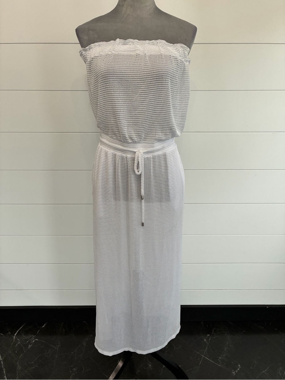 Dotti White Strapless Knit Maxi Coverup with Drawstring Sz S NWT/0381